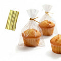 200 Pack 6"x2.4"x7"Cellophane Muffin Bags with Gold Twist Ties Flat Bottom - size: 6X7X2.4Inches