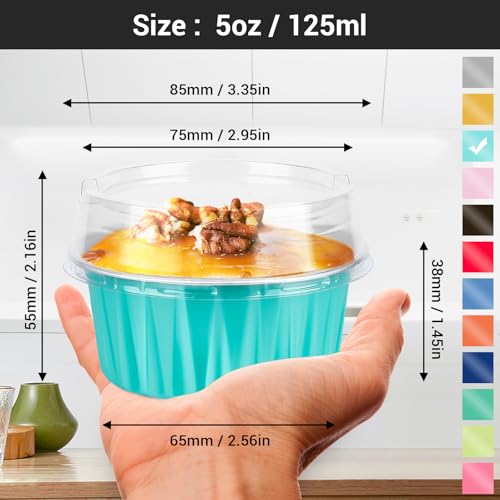 EUSOAR Aluminum Foil Cups, 5oz 50pcs Baking Cups with Lids, 3.34"x2.59"x2.35" 125ml Snacks Desserts Flan, Economical Catering Gathering Club Shower Wedding Party Favor Baking Cups-Blue - color: Blue, size: 50pcs