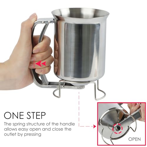 KAYCROWN 800ml Stainless Steel Pancake Batter Dispenser, Handheld Pancake Mix Dispenser, Cupcake Batter Dispenser for Baking Cake Cupcakes Crepes Waffles Pancake Kitchen Tool, Easy to Clean