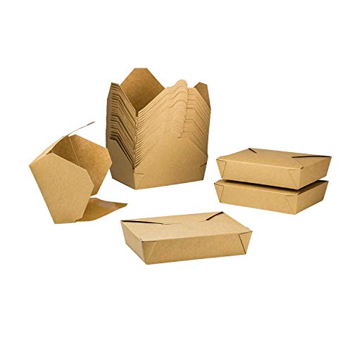 Karat Paper To Go Boxes [54 oz - 200ct] Leak-Resistant, Microwavable, Heavy-Duty Take Out Boxes | Grease Resistant & Stackable | #2 Kraft Brown - color: Kraft, size: 54