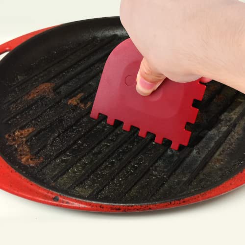 3 Set Plastic Grill Pan Scraper Tool for Griddle Cleaner and Cast Iron Accessories - Kitchen Cleaning Tool Kit - style: Grill scraper, Red