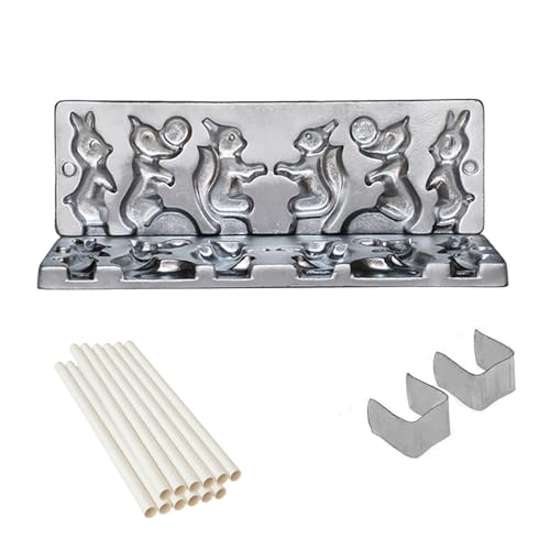 Cast Iron Candy Lollipop Mold Form with Kolobok, Fox, and Little Bunny Shapes Durable Metal Mould for Making Sweet Treats, Chocolates & Crafts