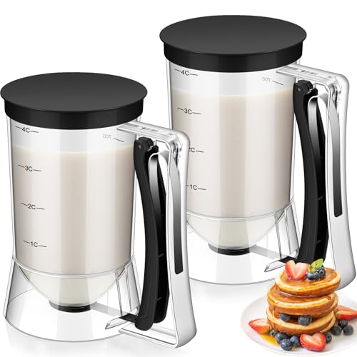 FillTouch 2 Pcs Handheld Batter Dispenser Squeeze Handle 4 Cups, Black - color: Black