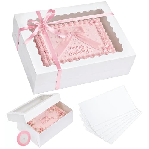 qiqee 16x12x4in Sheet Cake Box with Boards,12 Sets Quarter Bakery Box Donut - color: White, size: 12 Sets, 16"x12"x4"