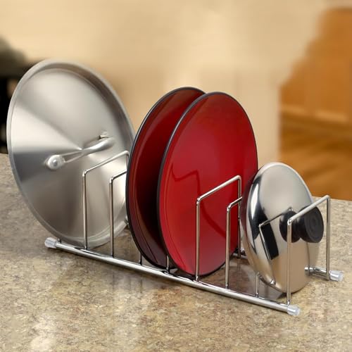 FitWell Kitchen Bakeware Organizer,Plate Racks,Rack for Plastic Lids,Cutting Boards,Cookie Sheets,Pots & Pans Holder,Compact Kitchen Storage,Cabinet Organizer (Chrome) - color: Chrome