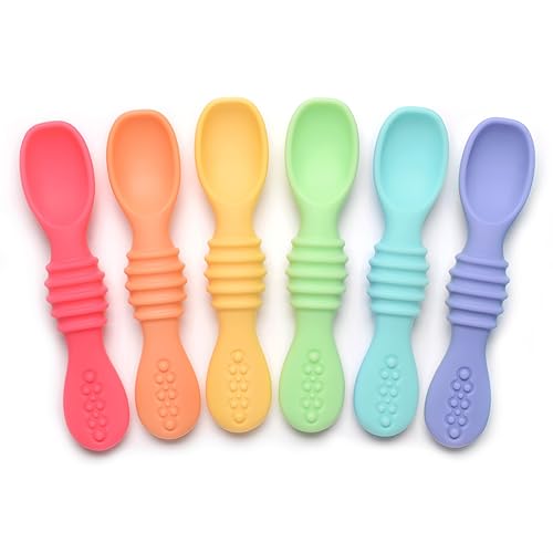 PrimaStella Silicone Chew Spoon Set for Babies and Toddlers | Safety Tested | BPA Free | Baby Spoon 6 Pack (Bright Rainbow) - color: Bright Rainbow