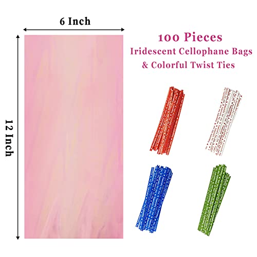 Yotelab Iridescent Holographic Cellophane Treat Bags, 6x12 in, 100Pcs - size: 6x12 Inch (Pack of 100)