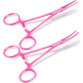 BBTO 2 Pcs Hemostat Forceps Curved Straight, Piercing Pliers,Pink - color: Pink