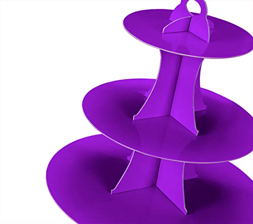 YLDW Cupcake Stand, 3-Tier Cupcake Stand Display, Cardboard Cup Cake Tower Stand, Disposable Dessert Stand for Birthday Tea Party Baby Shower Treat Decorations, Purple - color: Purple
