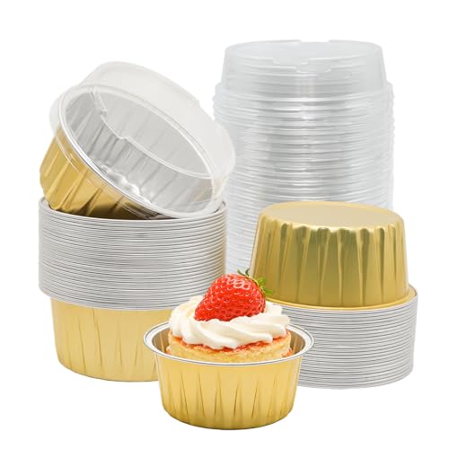 50 Pack 5oz Mini Cake Pans with Lids, Gold - color: Gold, size: Round
