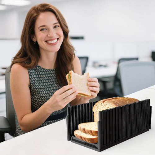 Bread Slicer for Homemade Bread,Adjustable Thickness Slicing Guide,Foldable Portable Bread Cutter Suitability for Homemade Breads,Bagel,Cakes-Kitchen Gadget,Baking Tool & Gift for Mother Father(Black) - color: Black