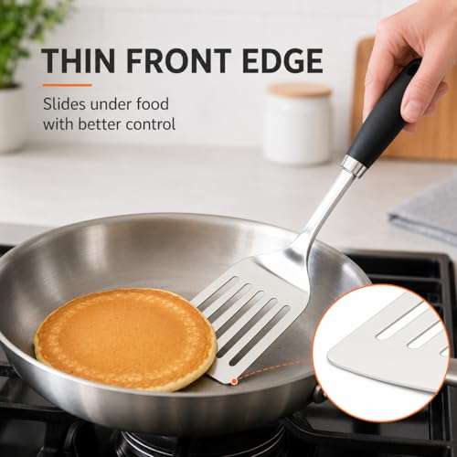 Stainless Steel Slotted Turner Spatula, Thin Edge Turner, Silver - color: A-Turner Spatula