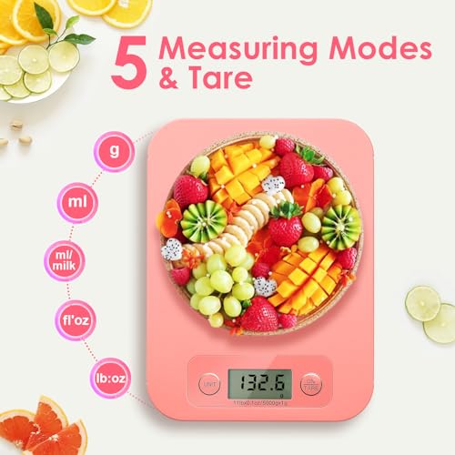 URAMAZ Smart Food Scale with Nutritional Calculator, Digital Kitchen Scale with Bluetooth App for Weight Loss, Food Weight Scale for Diet, Keto, Macro, Calories Counting, Tracking, 11lb - color: Pink