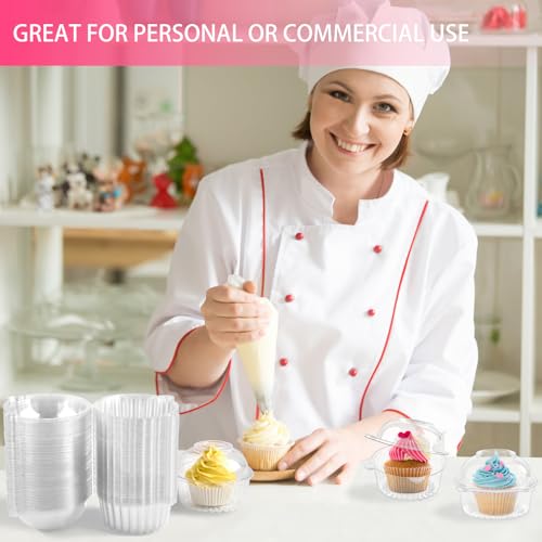 Zezzxu 50 Pack Individual Cupcake Containers Plastic Cake Boxes Stackable