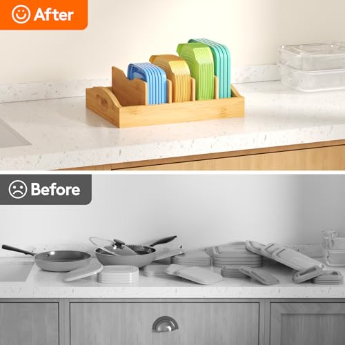 Lifewit Bamboo Lid Organizers for Inside Cabinet with 5 Sections - size: Medium(10.6" x 8.3")