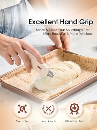 Bread Lame Dough Scoring Tool with Extractable & Magnetic - Bread Knife Sourdough Scoring Tool - Sourdough Bread Baking Supplies - Scoring Patterns Booklet Includes 5 Bread Razor Blades (Cream) - color: Cream
