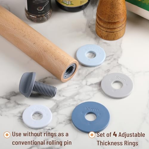 Adjustable Rolling Pin with Thickness Rings, 13.8", 4 Rings - color: Pastel