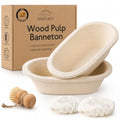 Non-Stick 10" Oval Wood Pulp Banneton Bread Proofing Basket Set Of 2, Sourdough Banneton Basket Set, Bread Making Tool Brotform Sourdough Bread Baking Supplies