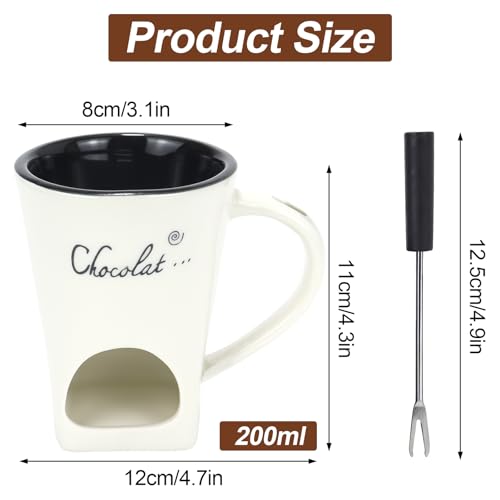 Chocolate Fondue Mug with Fork Sweet Ceramic Personal Chocolate Melting Cup Chocolate Fondue Mug Ideal Gifts for Birthday Date Night Birthday Wedding Gifts (white) - color: White