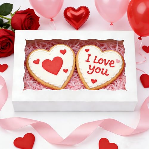 50pcs White Cookie Boxes 8x5x2 Inches Bakery Boxes with Window - color: White