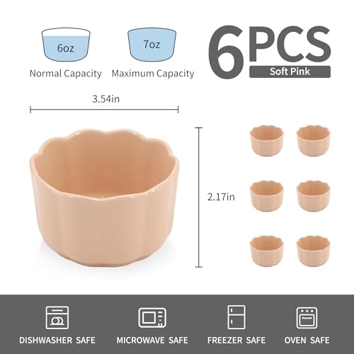 6-Piece 6 Oz Scallop Ceramic Ramekins, Soft Pink - color: Soft Pink
