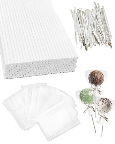 300Pcs Cake Pop Sticks and Wrappers, CHELIZIYA 6-inch 3.5mm Paper Sticks - color: Silver Ties