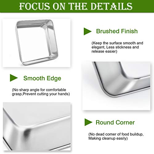 P&P CHEF Square 8x8 Baking Cake Pan, 3 Pcs Stainless Steel Brownie Pan - size: 8 Inch