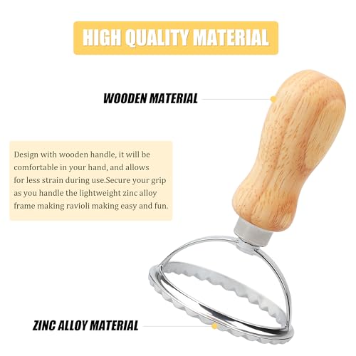 Large Round Cookie Stamp Cutter, Wood Handle Fluted Ravioli Press - color: Large Circle