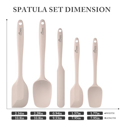 HOTEC 600℉ Heat Resistant Silicone Rubber Spatula Set, Khaki, Set of 5 - color: Khaki