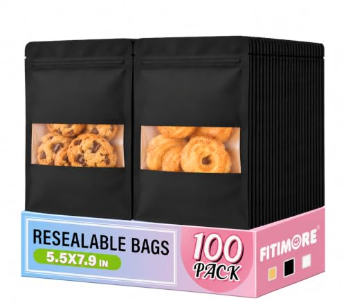 100 PCS Resealable Bags for Small Business, Trail Mix Bag|5.5x7.9in - color: Black, size: 5.5x7.9in