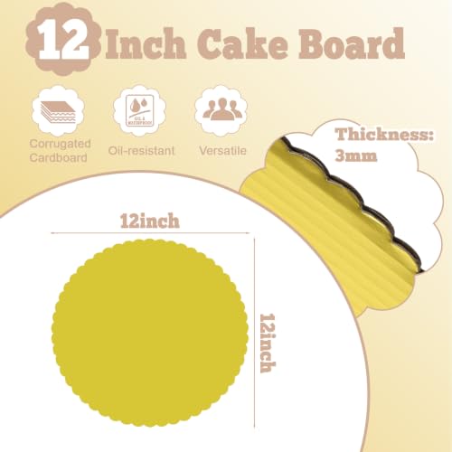 Retainbre 50 Pack Gold Cake Boards 12 Inch Round Cardboard Cake Base - size: 12 inch