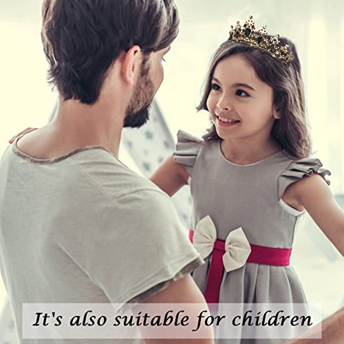 "BIRTHDAY QUEEN" Sash and Tiara for Women Crystal Tiara and Satin Kit for Girl Rhinestones Crown with Comb Glitter Hair Accessories for Prom Party Decoration Cake Topper Accessory Set with Pin - color: Black Gold Tiara+Black Gold Sash