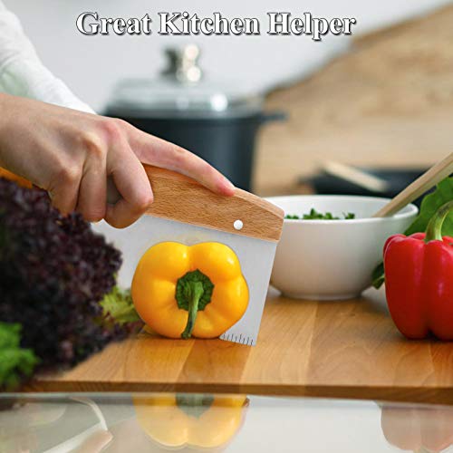 HaSteeL Bench Dough Scrapers, Stainless Steel Griddle Scraper Pastry Cutter - color: Wooden Handle