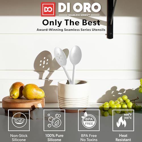 DI ORO Silicone Cooking Spoons - Solid & Slotted Set, 2-Pc Stone - color: Stone