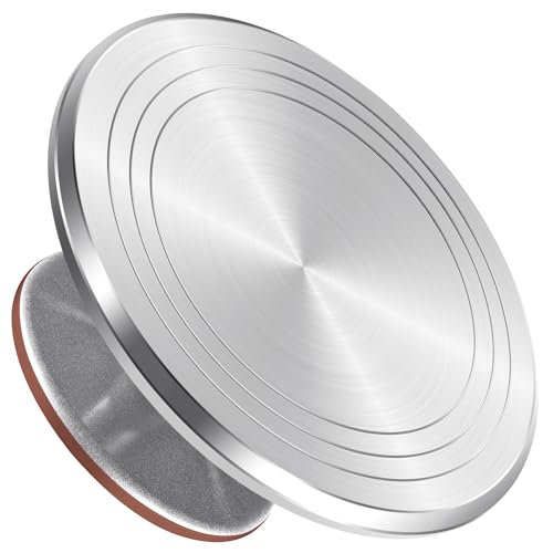 Syntus Aluminum Alloy Revolving Cake Stand, 12 Inch Cake Turntable, Silver