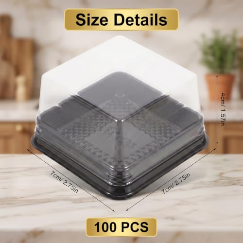 100 Set Plastic Single Individual Cupcake Containers Muffin Dome Holders with Lids, Mini Cupcake Containers Square Moon Cake Box Stand, Cookies Muffins Dome Box Mini Dessert Boxes- Black