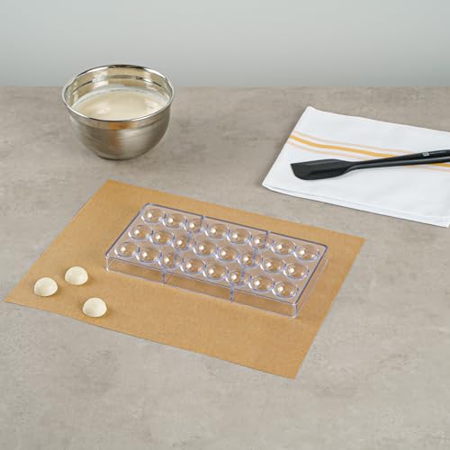 Restaurantware-Pastry Tek 10.8 x 5.3 Inch Chocolate Shaping Mold, 1 Freezable Candy Mold - 24 Cavities, Soccer Ball-Shaped, Clear Polycarbonate, For Chocolate, Dishwashable, Easy To Release - size: 1 Count | 10.8 x 5.3 Inch, style: Soccer Ball