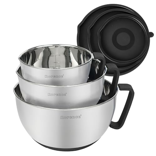 Rorence Stainless Steel Mixing Bowls Set with Lids,1.5,3 & 5 Qt,Black - color: Black, size: 3 piece