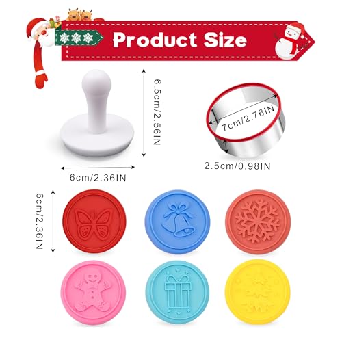 Cookie Stamps Set, Colorful Silicone Cookie Press, 6 PCS Stamps with Ring Cutter and Handle for Daily Baking
