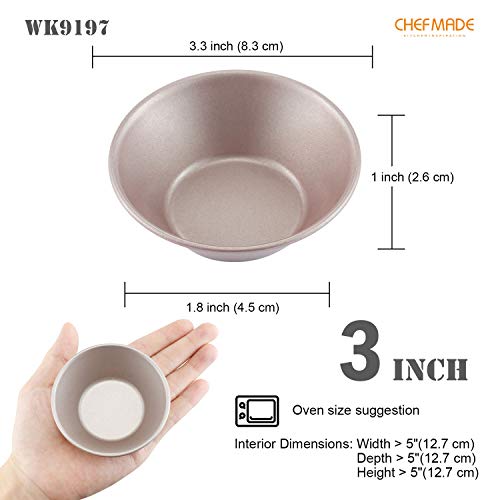 CHEFMADE Mini Pudding Pan Set, 3-Inch 4Pcs Non-Stick Egg Tart Mold Round Mini Cake and Loaf Bakeware for Oven and Instant Pot Baking (Champagne Gold) - size: 07 - 3" Mini Pie 4Pcs