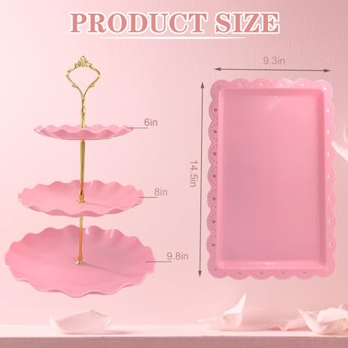 5 Pcs Dessert Table Display Set, Round Cupcake Stand, Pink - color: Pink Round