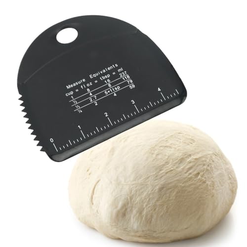 Silicone Dough Scraper with Measuring Scale, 5.5 x 4.7 Inch Dough Cutter for Baking, Pizza, and Pastry, Bench Scraper for Kitchen Countertops(Black) - color: Black
