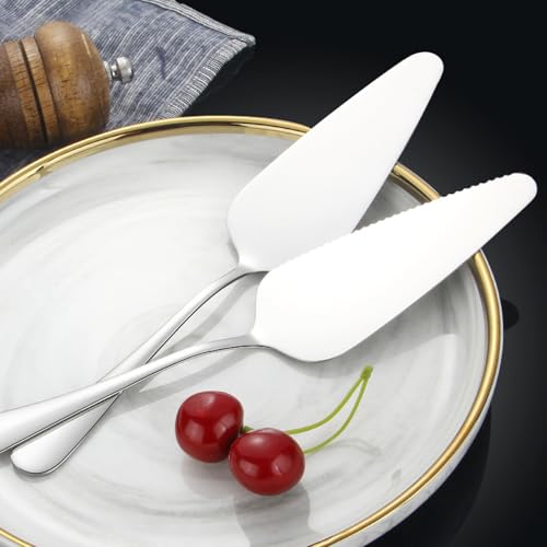 Cake Pie Server, 2 Pack Stainless Steel Pizza Pastry Cake Slicer Server Set, Cake Cutter with Serrated Edges for Kitchen, Restaurants, Wedding, Birthdays and Parties - style: A-Silver 2 Sets