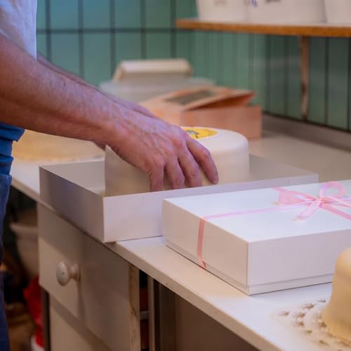 5 Set Full Sheet Cake Box 26 x 18 x 4 Inch with Cake Boards and Pink Satin Ribbon Large Rectangle Bakery White Bakery Boxes for Packaging Cupcakes Muffins Pie