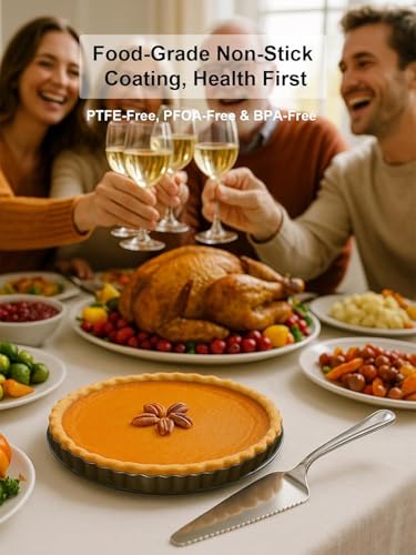 10 Inch Round Quiche Pans with Pie Server. Removable Bottom, Non-Stick Coating, Rugged Carbon Steel for Tart Quiche Pie Cake Baking. Gift for Women Wife Christmas Thanksgiving Party Festival - size: 10IN*1.2IN