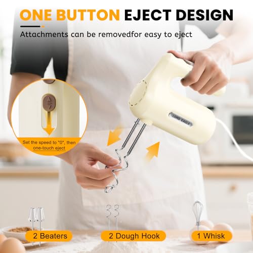 5-Speed Small Hand Mixer Electric, 300W Compact Portable, Cream