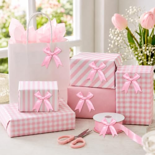 50 Pcs Twist Tie Bows for Treat Bags and Gift Wrapping, Pink - color: Pink