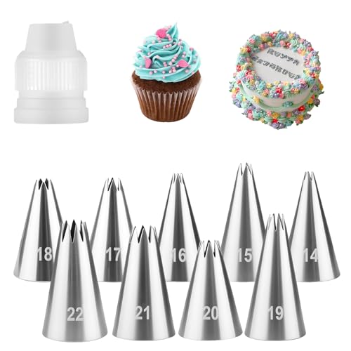 10 Pcs Open Star Piping Tips, French Tube Frosting Nozzle Kit with Coupler - color: Star