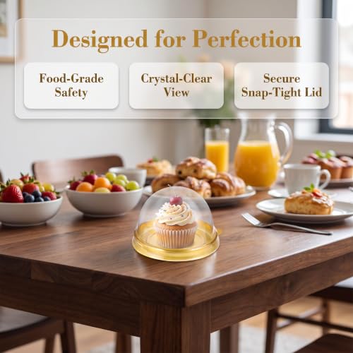 DOITOOL Clear Plastic Mini Cake Box 100 Pack Square Mini Cupcake Containers Mooncake Boxes Muffin Pod Dome Muffin Single Container for Wedding Birthday Supplies (Golden)