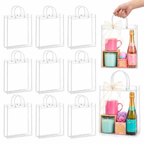 MAQIHAN Clear Gift Bags with Handles - X-Large Clear Party Favor Bags - size: 10.2x11.8x3.1 Inch